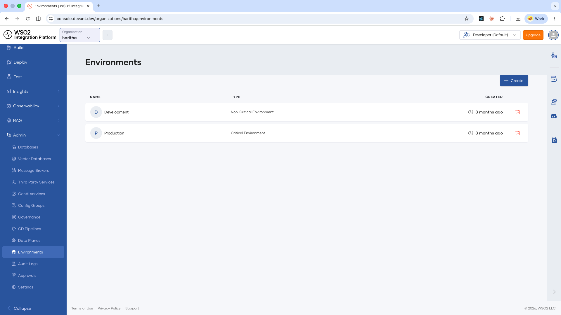 Create environment page