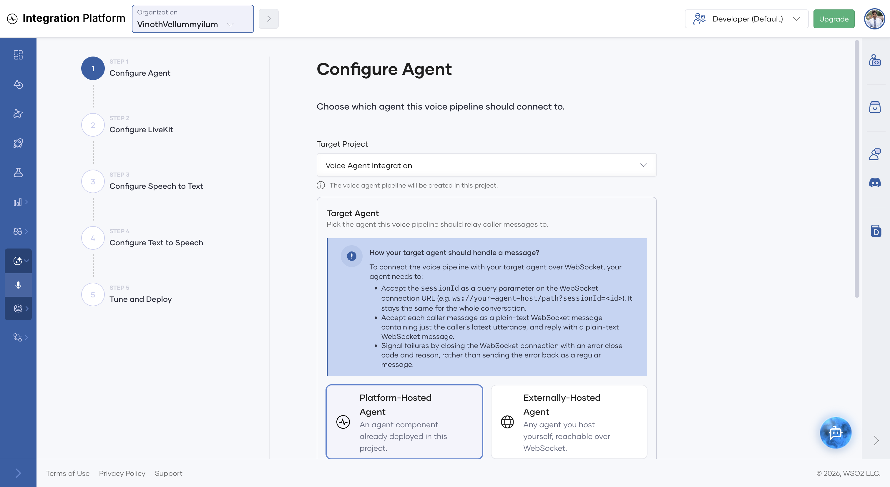 Configure Agent step with the target project selected