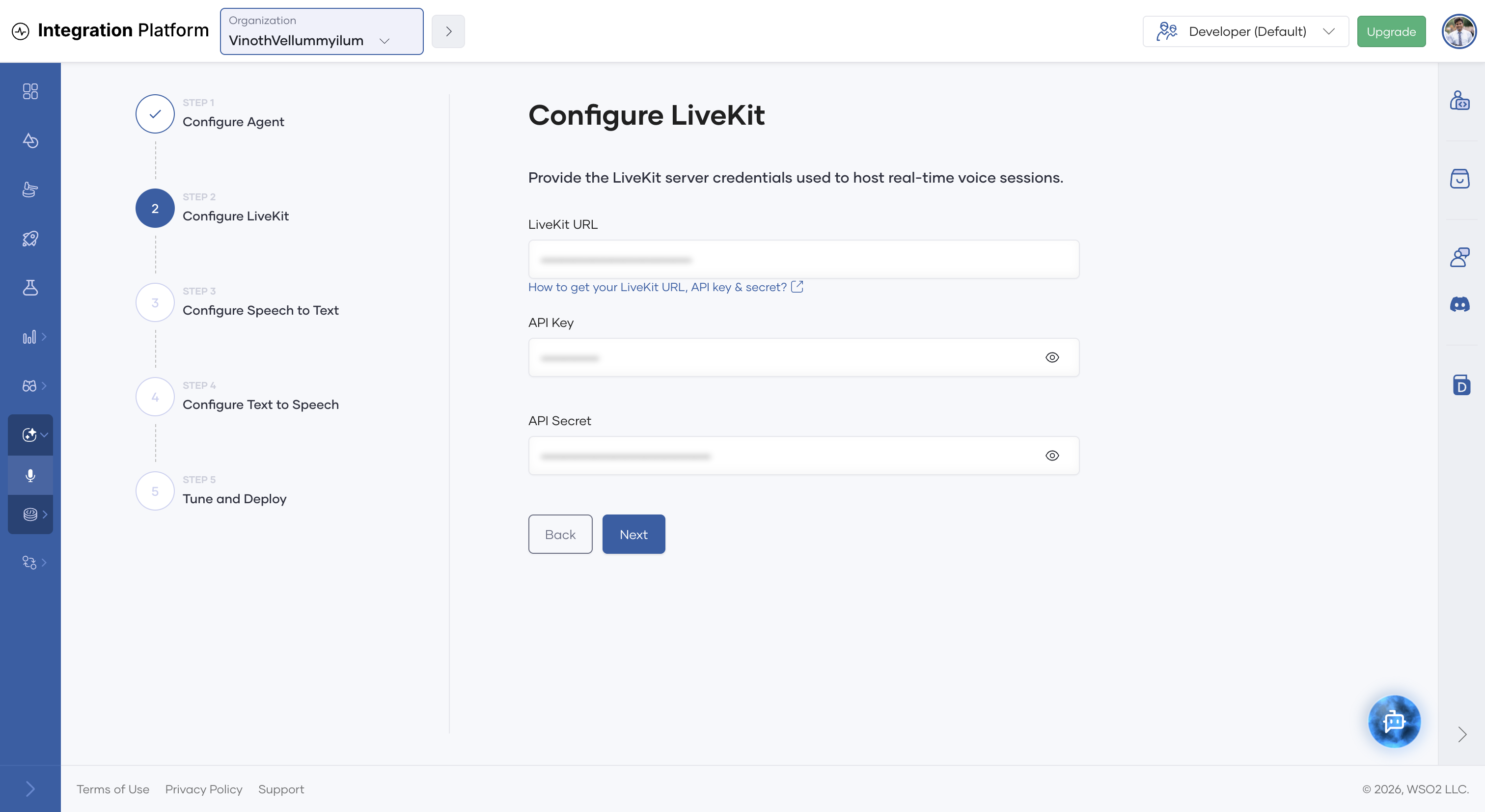 Configure LiveKit step