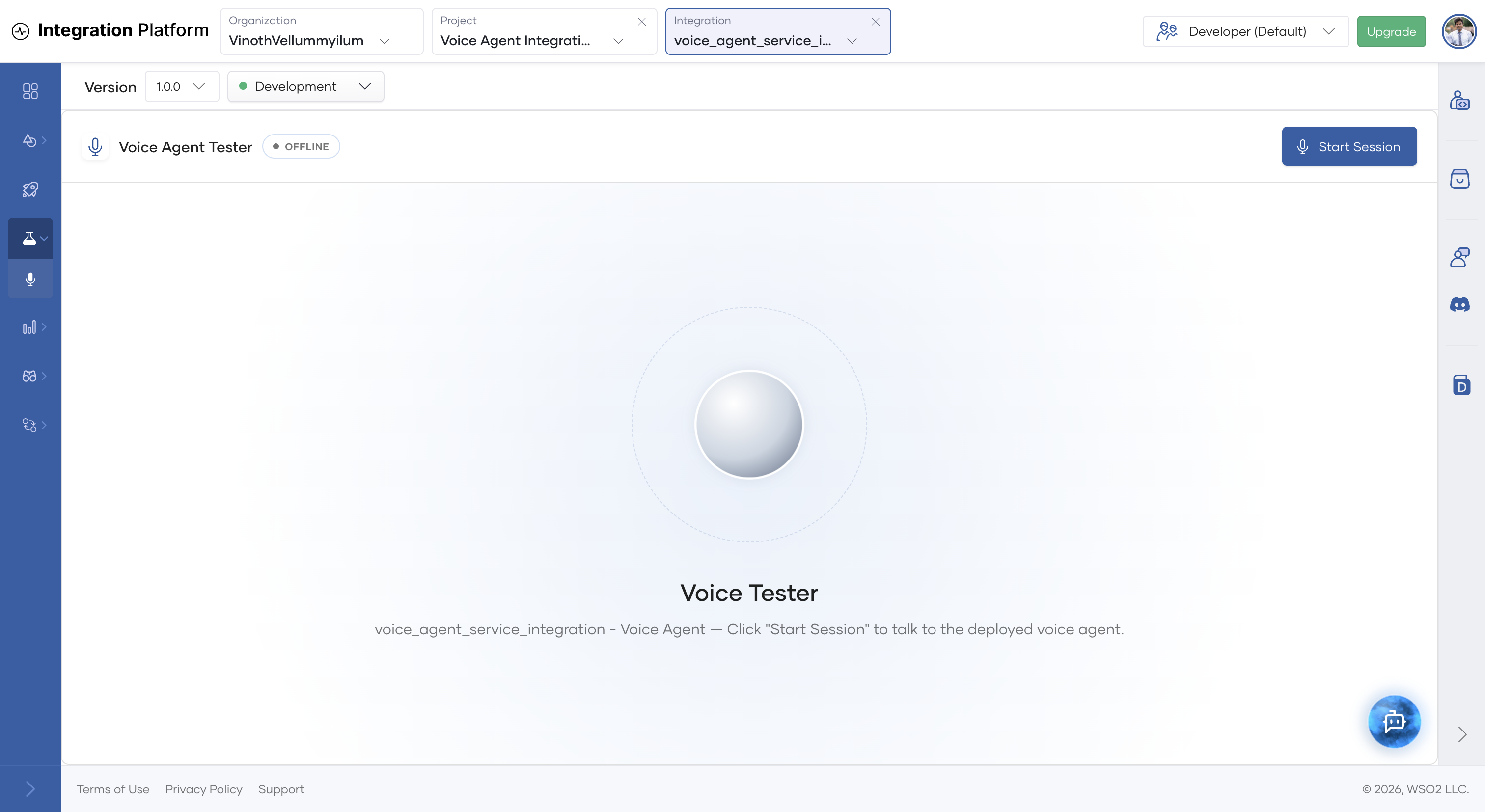 Voice Agent Tester on the Test page